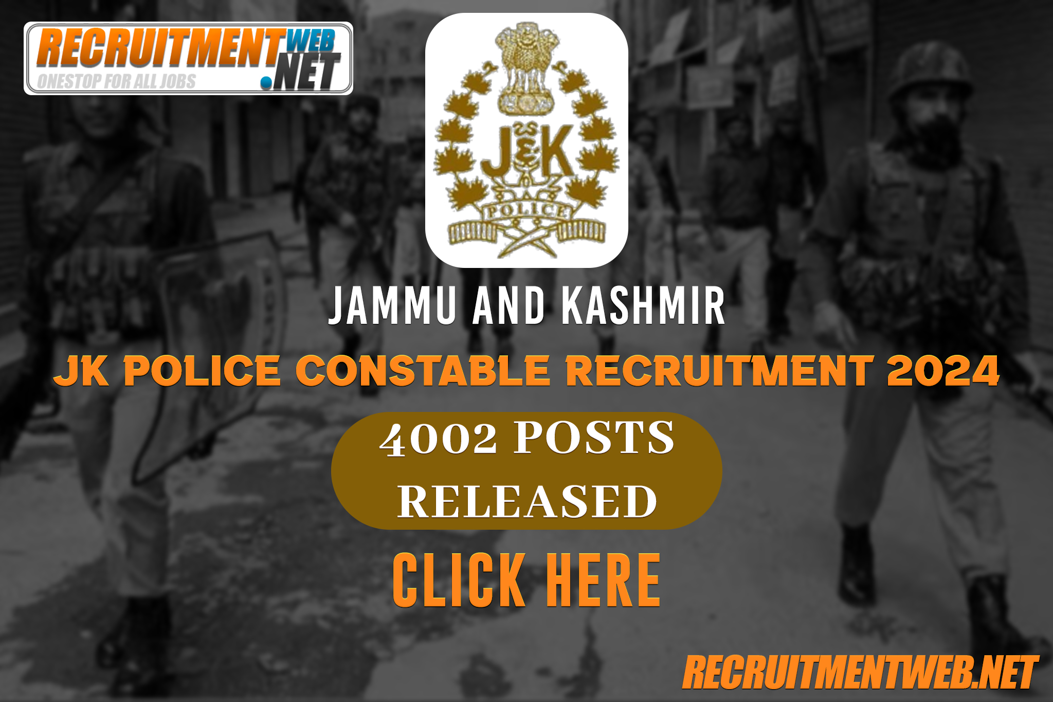 JK Police Constable Recruitment 2024: 4002 POsts Released. Apply Online Now